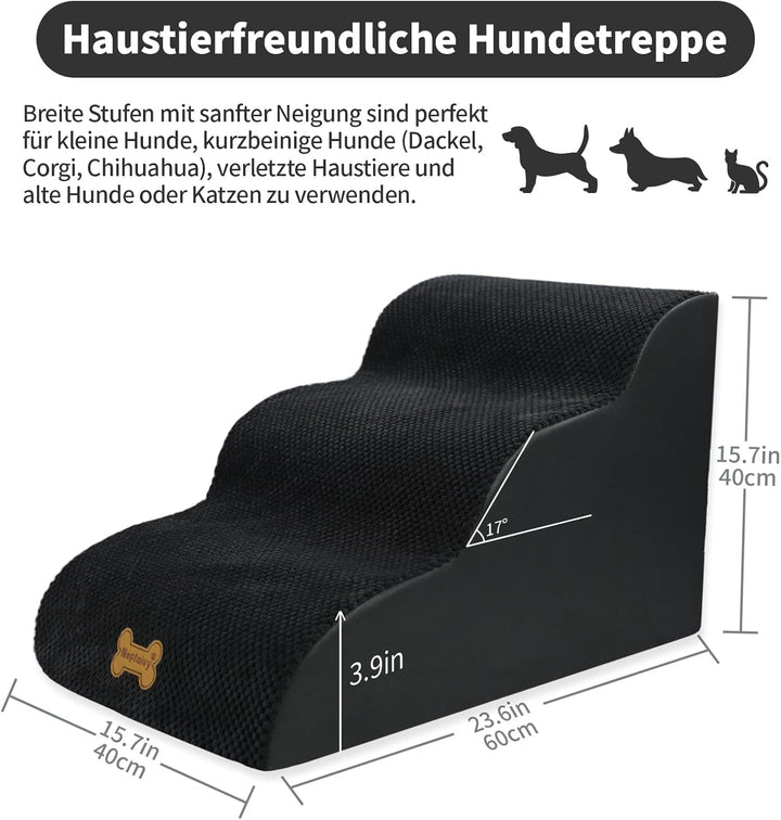 Nepfaivy Hundetreppe für Kleine Hunde 3-Stufig, Haustiertreppe für Bett und Sofa aus Hochdichtem Sch