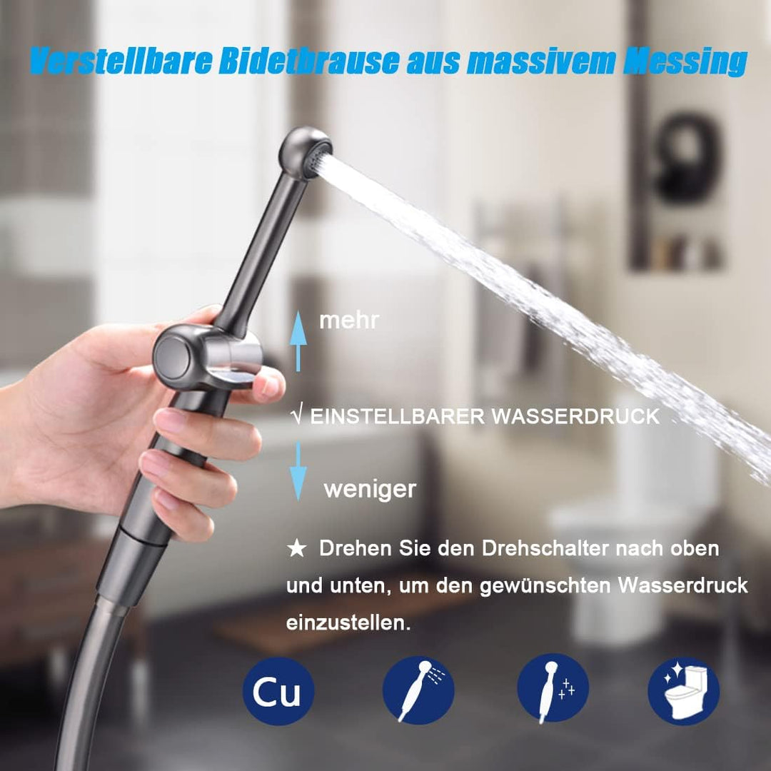 Handbrause Bidet für Toilette - Bad Armaturen WC mit G1/2" Ventil und G3/8" Adapte - Langlebiges Mes