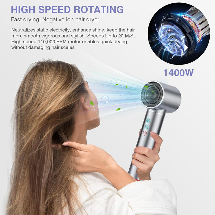 Air Styler, 110,000 RPM High-Speed Ionen Haartrockner mit Föhn, Warmluftbürste Haarstyler, 20m/s Luf