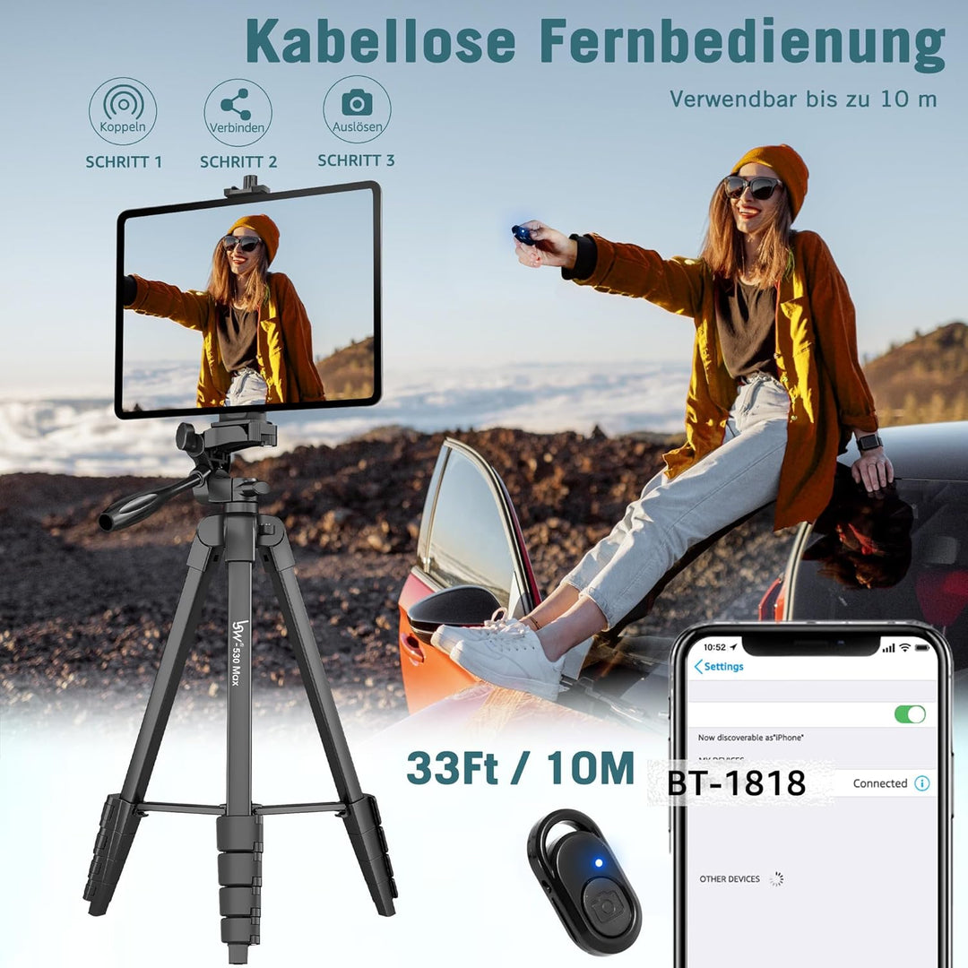 Stativ, Lusweimi 153 cm Kamerastativ für iPad Pro & iPhone Kompatibel mit Tablet/iPad Pro 12,9 Zoll/