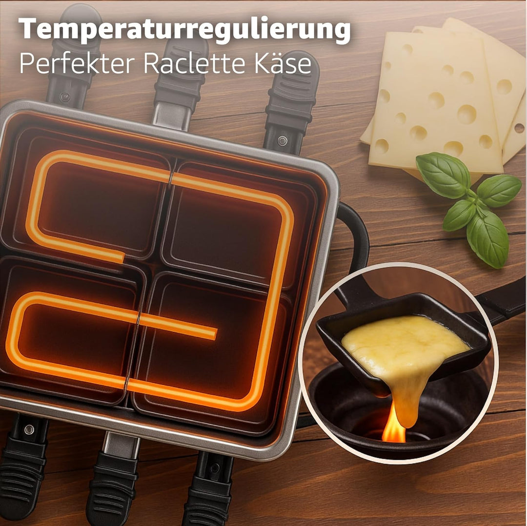 Raclette Set für 8 Personen mit heisser Steinplatte mit Pfannen und Schaber - rostfrei und verstellb