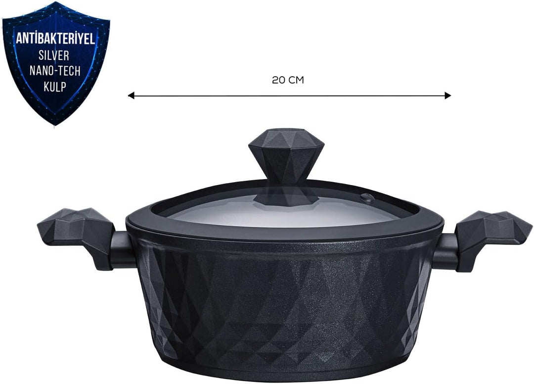 Karaca BioDiamond Beschichteter Topf Induktion - 20 cm Diamond-Beschichtung Kochtopf Induktion 2,3 L
