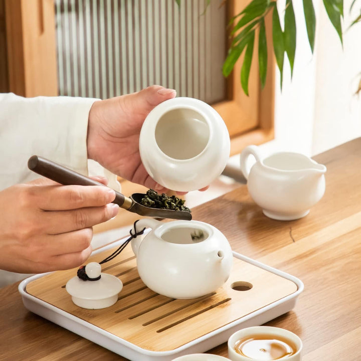 Teekanne Sets, Chinesisches Kungfu Teeservice, Keramik Teekanne mit 4 Tassen und Teedose Tablett, Al