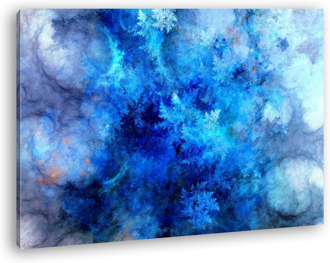 deyoli atemberaubendes Fraktal Muster in blau weiss Format: 80x60 als Leinwandbild, Motiv fertig ger