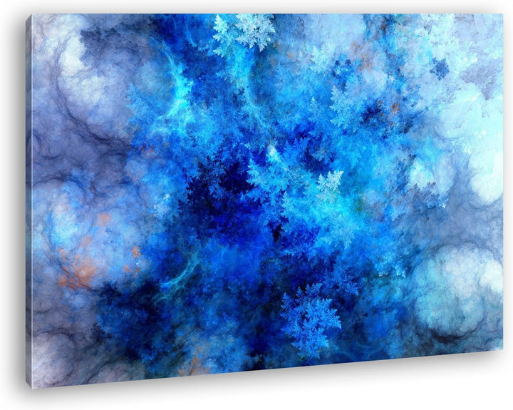 deyoli atemberaubendes Fraktal Muster in blau weiss Format: 80x60 als Leinwandbild, Motiv fertig ger