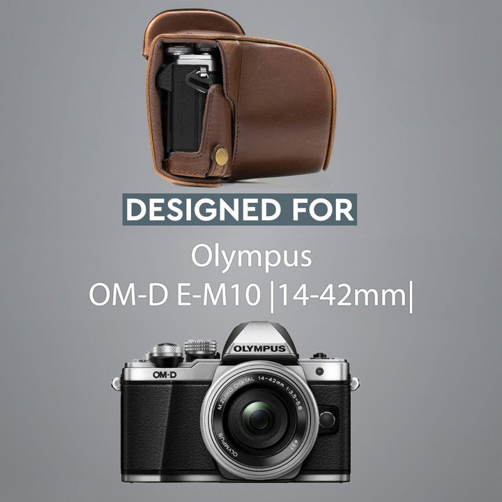MegaGear MG368 Olympus OM-D E-M10 Mark II, E-M10 (14-42mm) Ever Ready Leder Kamera-Case mit Tragerie
