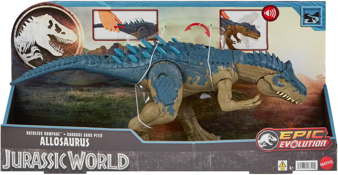 Mattel Jurassic World Kampfaction Allosaurus - Stampfattacke und Lebensechte Bewegungen und wilder A