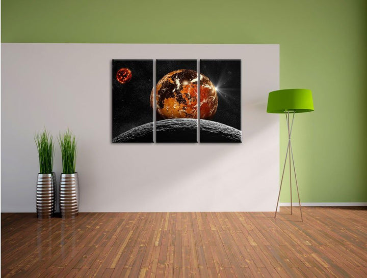 Pixxprint Rote Planeten in der Galaxie als Leinwandbild/Grösse: 3 Teilig (120x80) cm/Wandbild/Kunstd