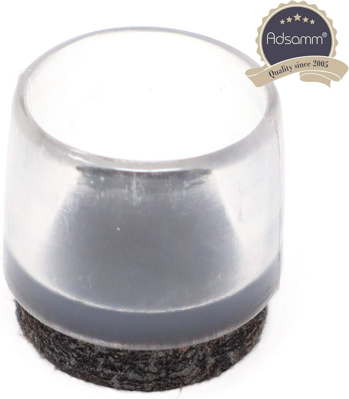 Adsamm® / 32 x Stuhlbeinkappen mit Filz / Transparent / Ø 17 - 18 mm / rund / Filz-Möbelgleiter für