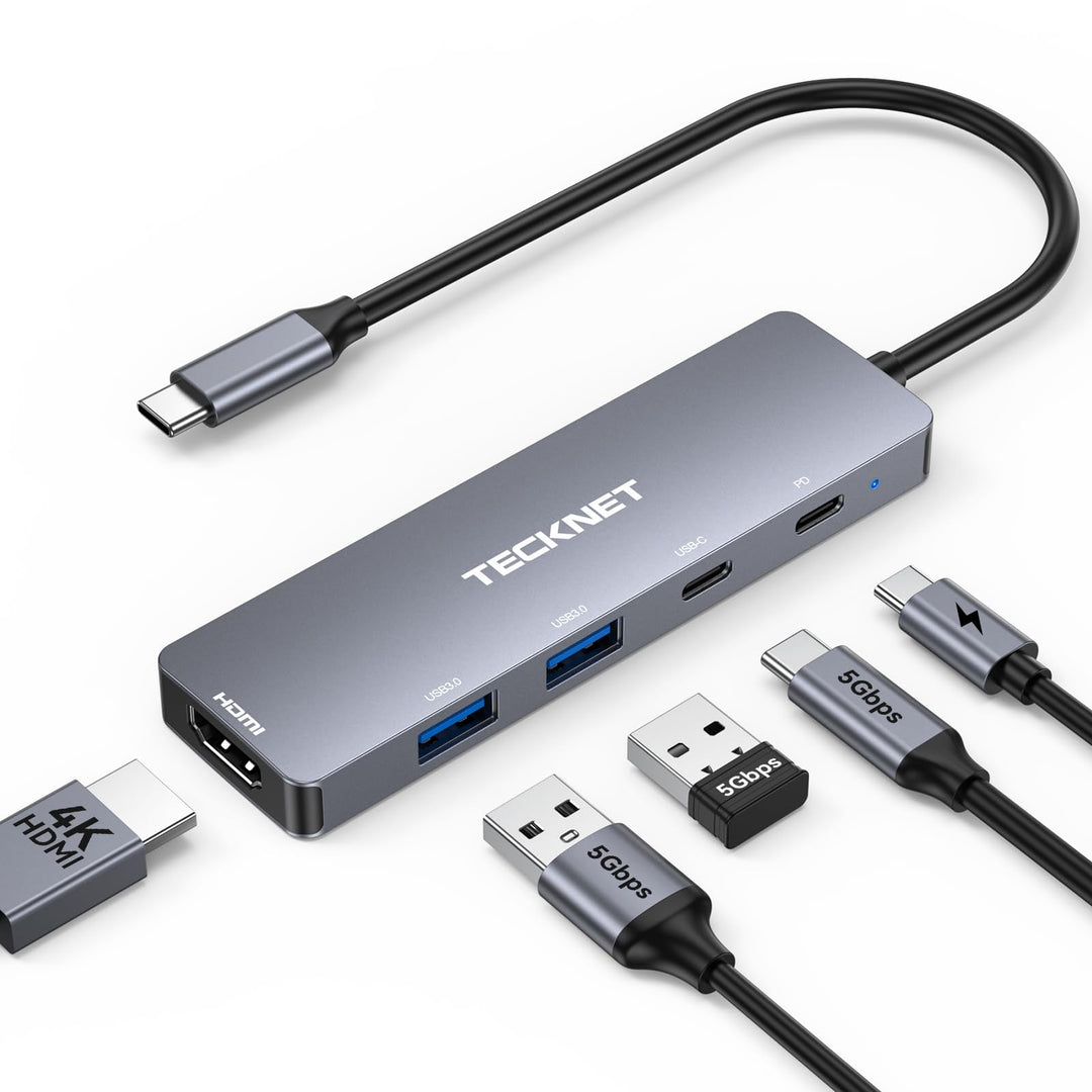 TECKNET 5-IN-1 USB-C Hub Verteiler 5Gbps, 4K@60Hz HDMI | USB C Splitter Stromversorgung PD 100W, Ada