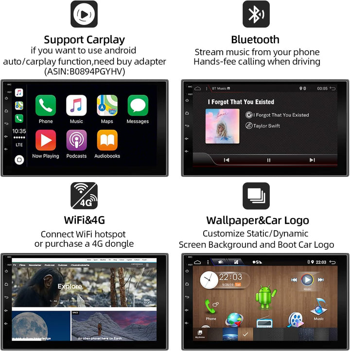 YUNTX Android 10.0 Doppel Din Autoradio mit navi - GPS 2 Din - Rückfahrkamera einbeziehen - 7 Zoll -