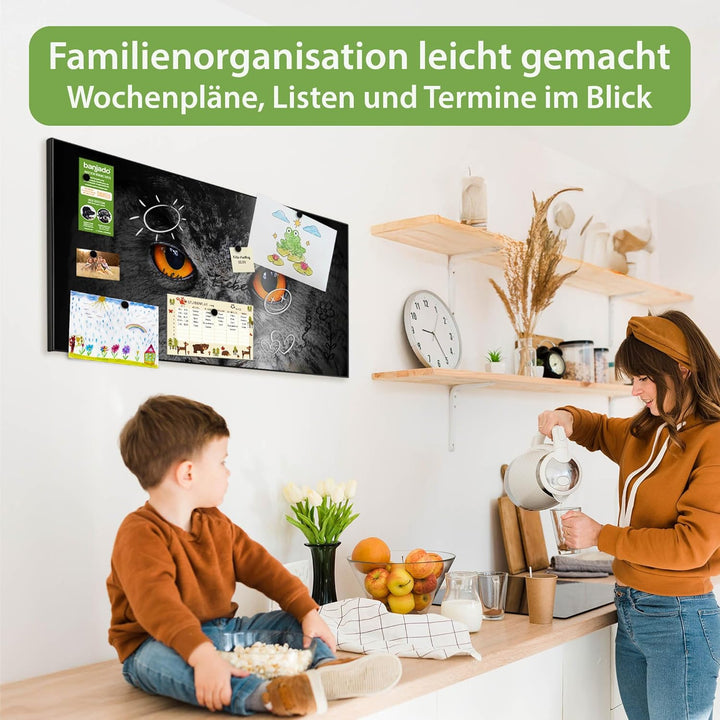 banjado Magnettafel schwarz 78 x 37cm / Magnetwand Metall/Magnetpinnwand als Memoboard/Pinnwand Magn