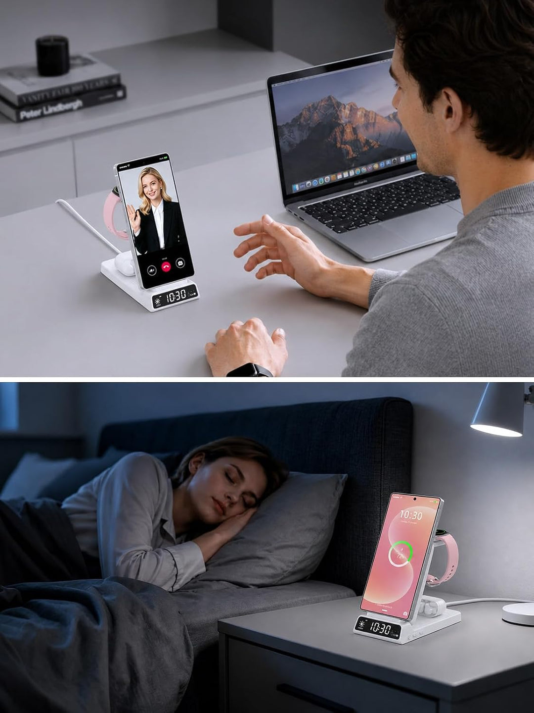 Wireless Charger für Samsung Ladestation 3 in 1 mit Uhr für Samsung Galaxy S26/S25/Z Fold 7/Flip 7/B