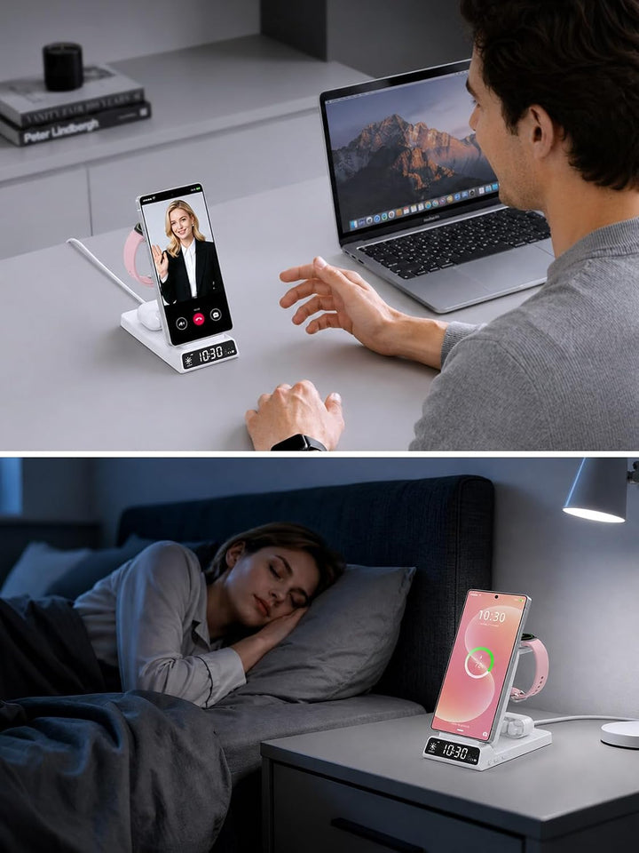 Wireless Charger für Samsung Ladestation 3 in 1 mit Uhr für Samsung Galaxy S26/S25/Z Fold 7/Flip 7/B