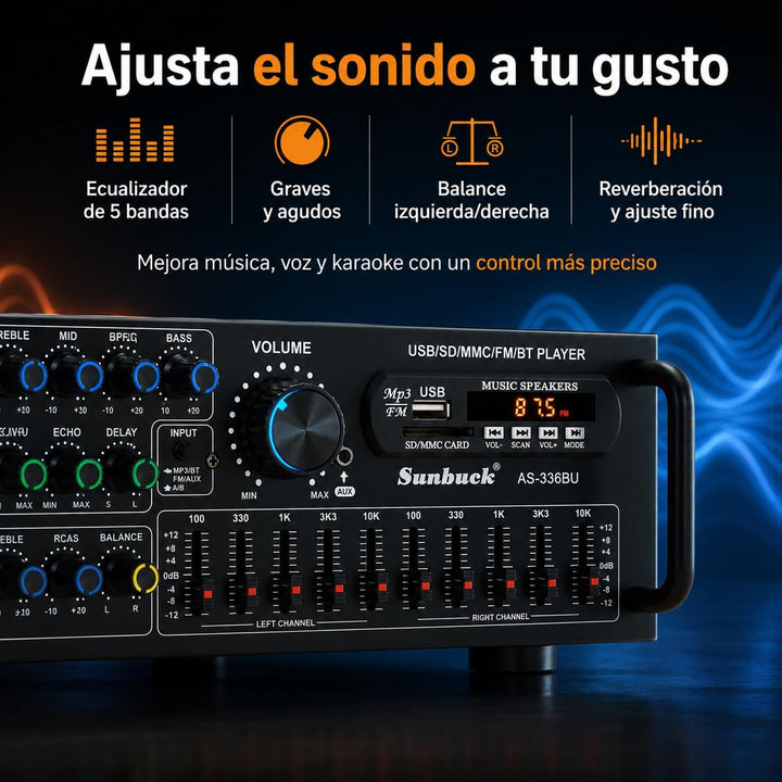 Areyourshop Hifi Verstärker Stereo pa endstufe mit Bluetooth 5.0 2000W Audio Receiver Karaoke FM USB