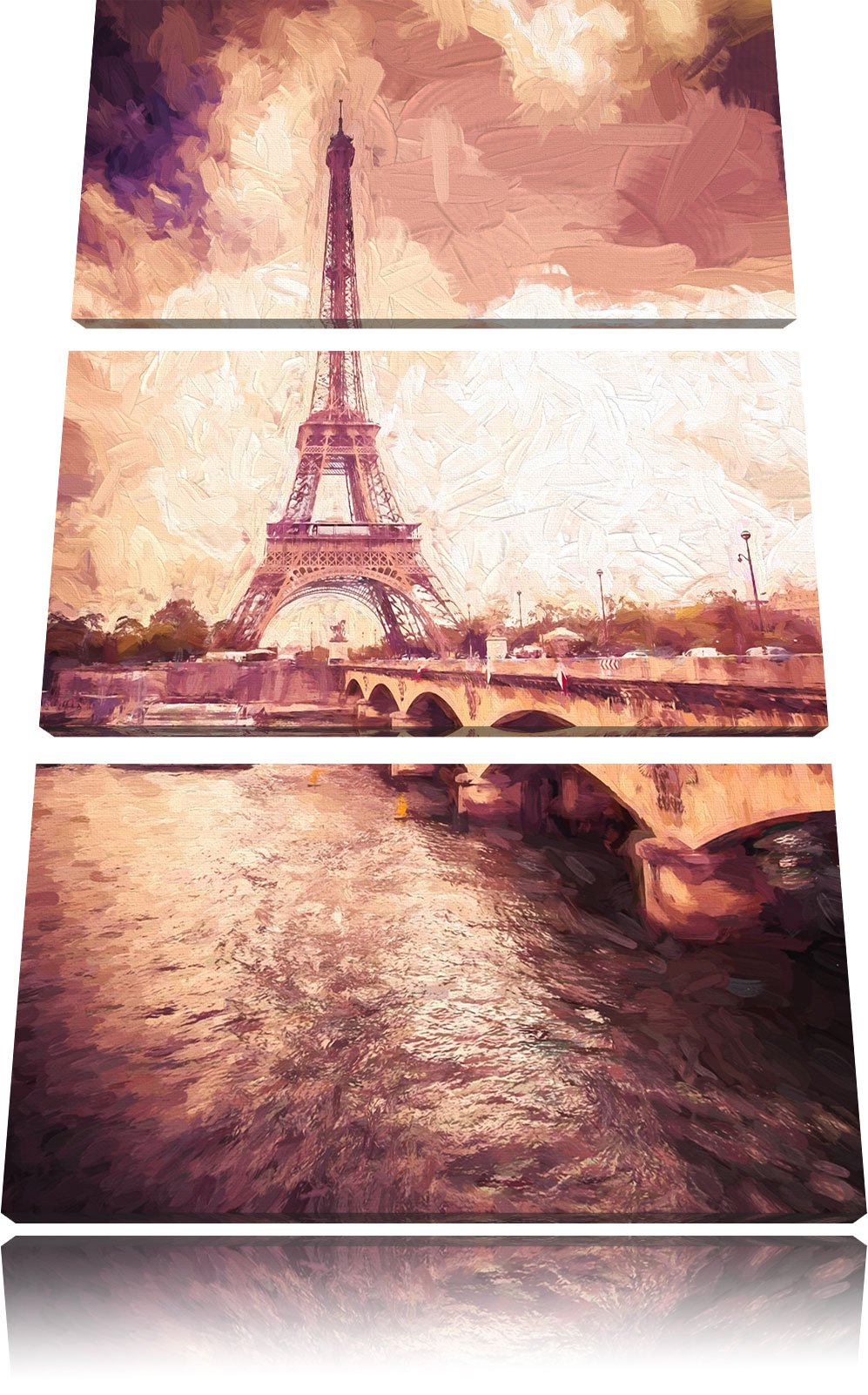 Pixxprint Eiffelturm in Paris Kunst / 3-Teilig/Gesamtmass 120cm Leinwandbild bespannt auf Holzrahmen