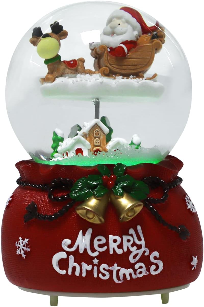 Schneekugel Weihnachtsmann Deko Schüttelkugel Musik Kristallkugel mit Schneeflocken Nachtlicht Glask