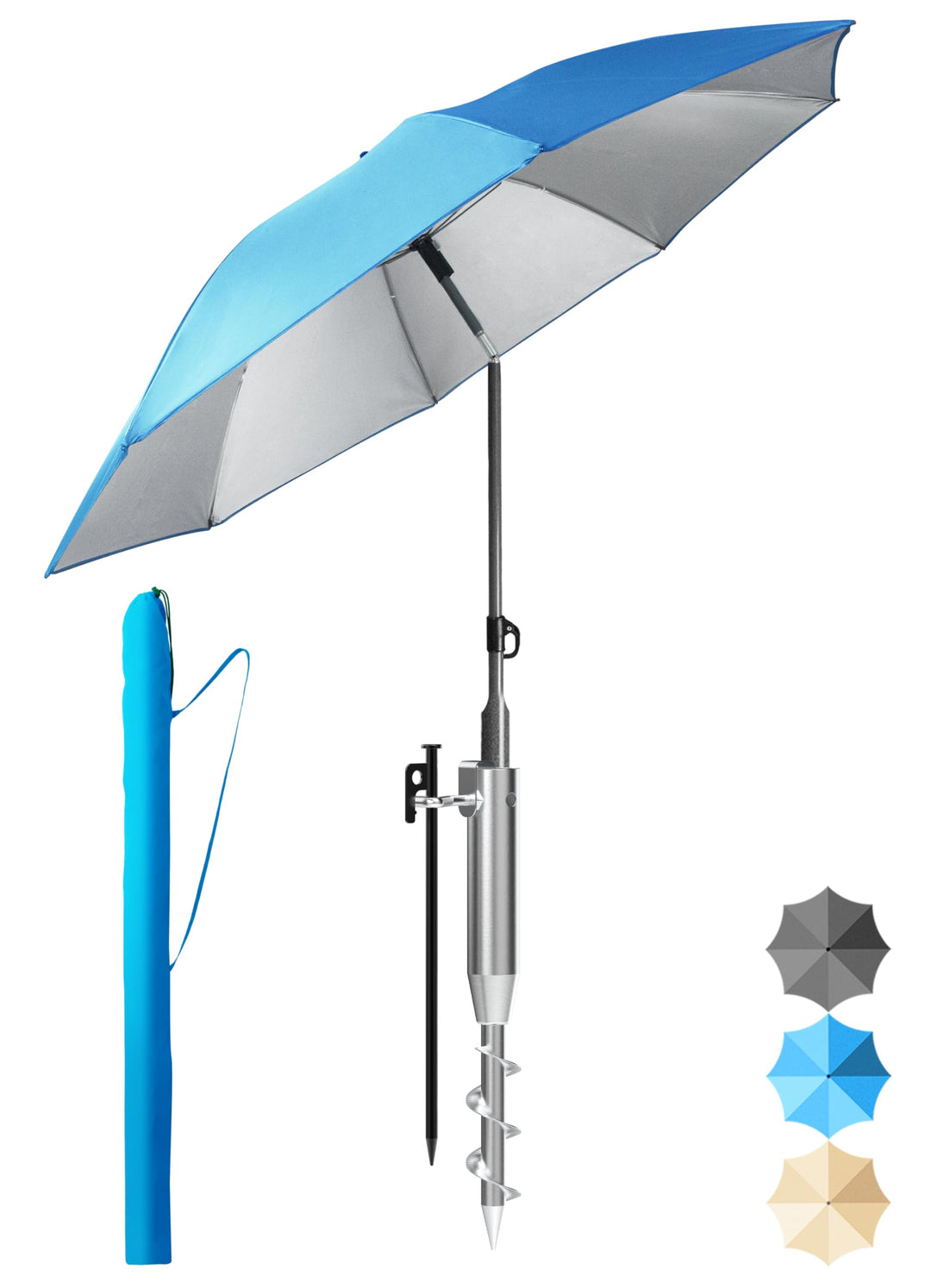 4smile Sonnenschirm Strand 3-in-1 Set, Ø 180 cm, Blau, Strandschirm Windfest Stabil, UV50 Sonnenschu