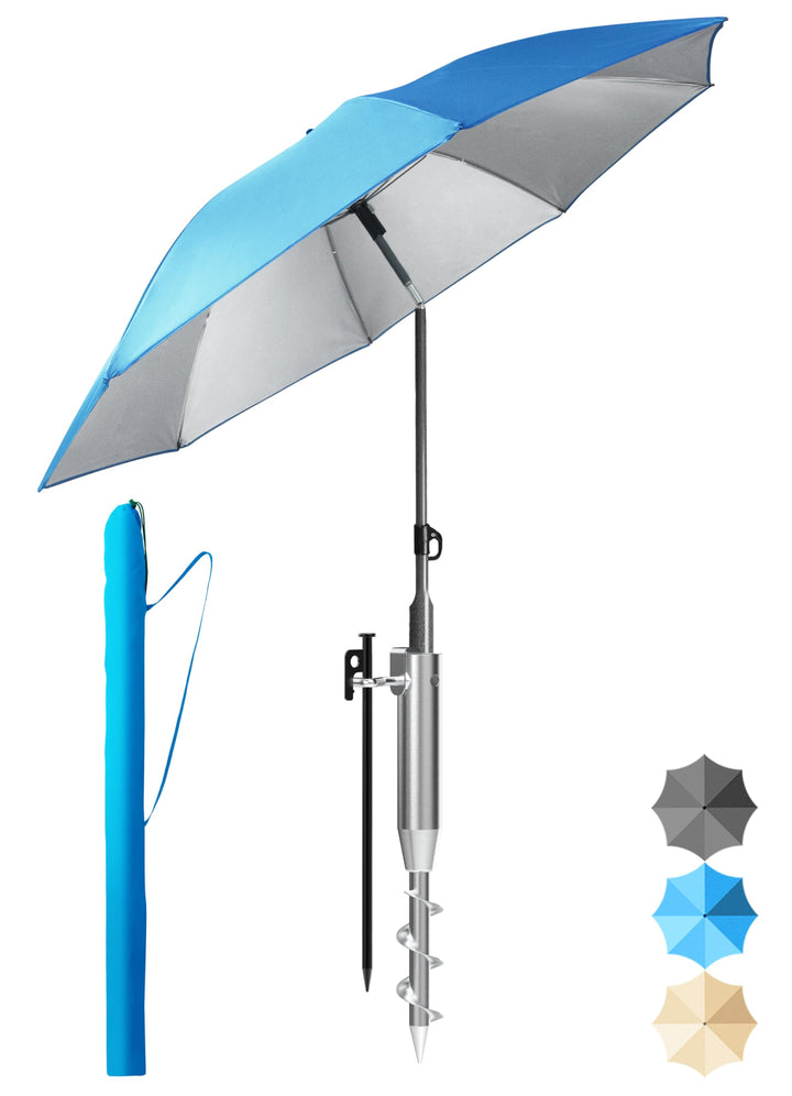 4smile Sonnenschirm Strand 3-in-1 Set, Ø 180 cm, Blau, Strandschirm Windfest Stabil, UV50 Sonnenschu