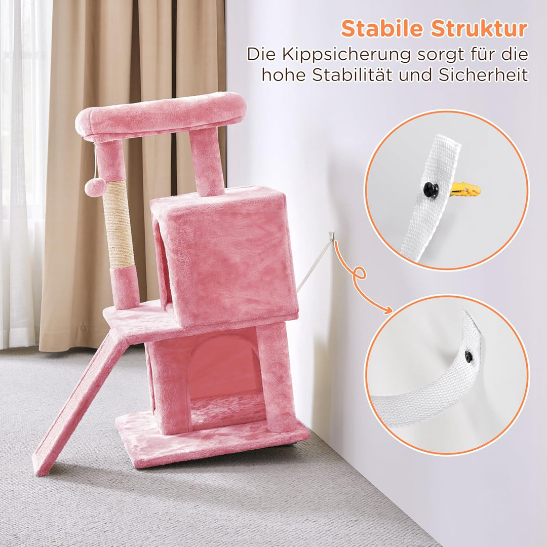 Yaheetech Kratzbaum, Stabiler Katzenbaum 91 cm Katzenkratzbaum, mit 2 Häuschen Sisal und Spielball,