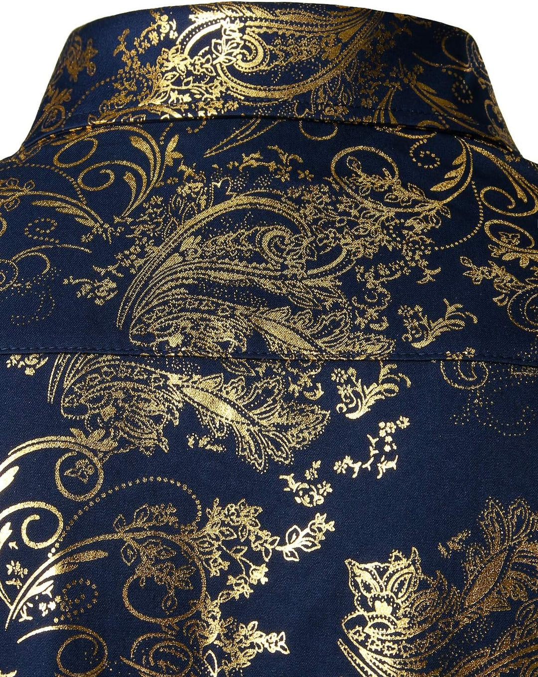 PARKLEES Herren Luxus Paisley Gemustert Golden Glänzend Slim Fit Freizeithemd M Navy Golden, M Navy
