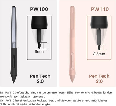 HUION Digitaler Stift PW110, PenTech 3.0 Batteriefreier, rutschfestem & schweissresistentem Silikong