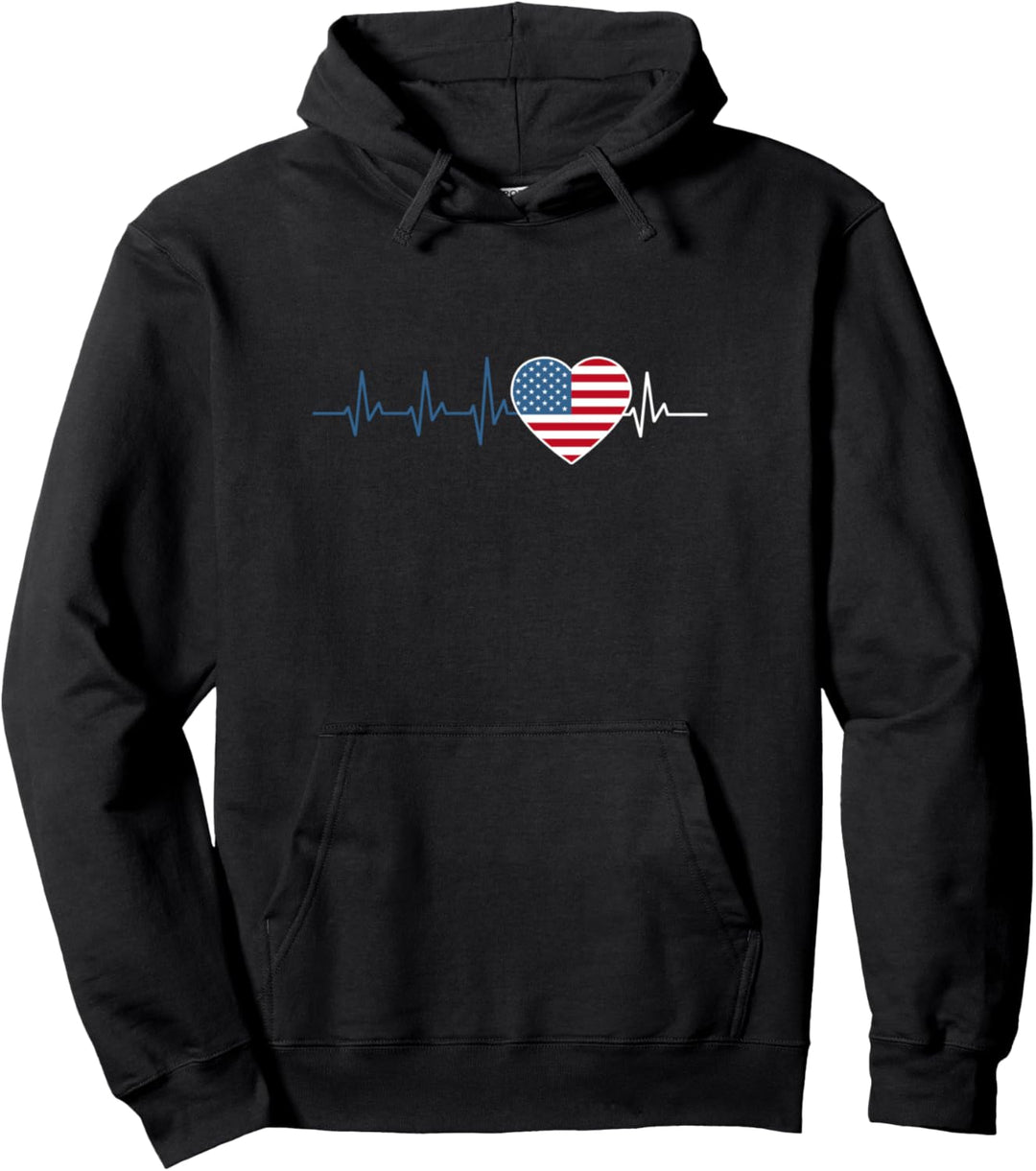 USA Flagge Herzschlag 4. Juli Vereinigte Staaten von Amerika Pullover Hoodie