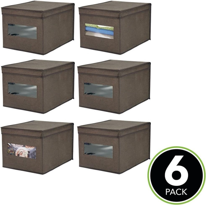 mDesign 6er-Set Stoffbox – praktische Aufbewahrungsbox mit Deckel und Sichtfenster für Schlaf-, Wohn