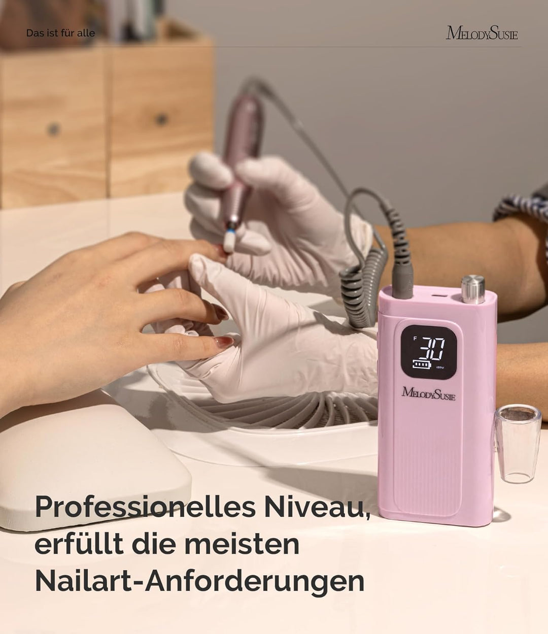 MelodySusie SC300F Professioneller Aufsteckbarer Nagelfräser, Wiederaufladbare Elektrische Nagelfeil