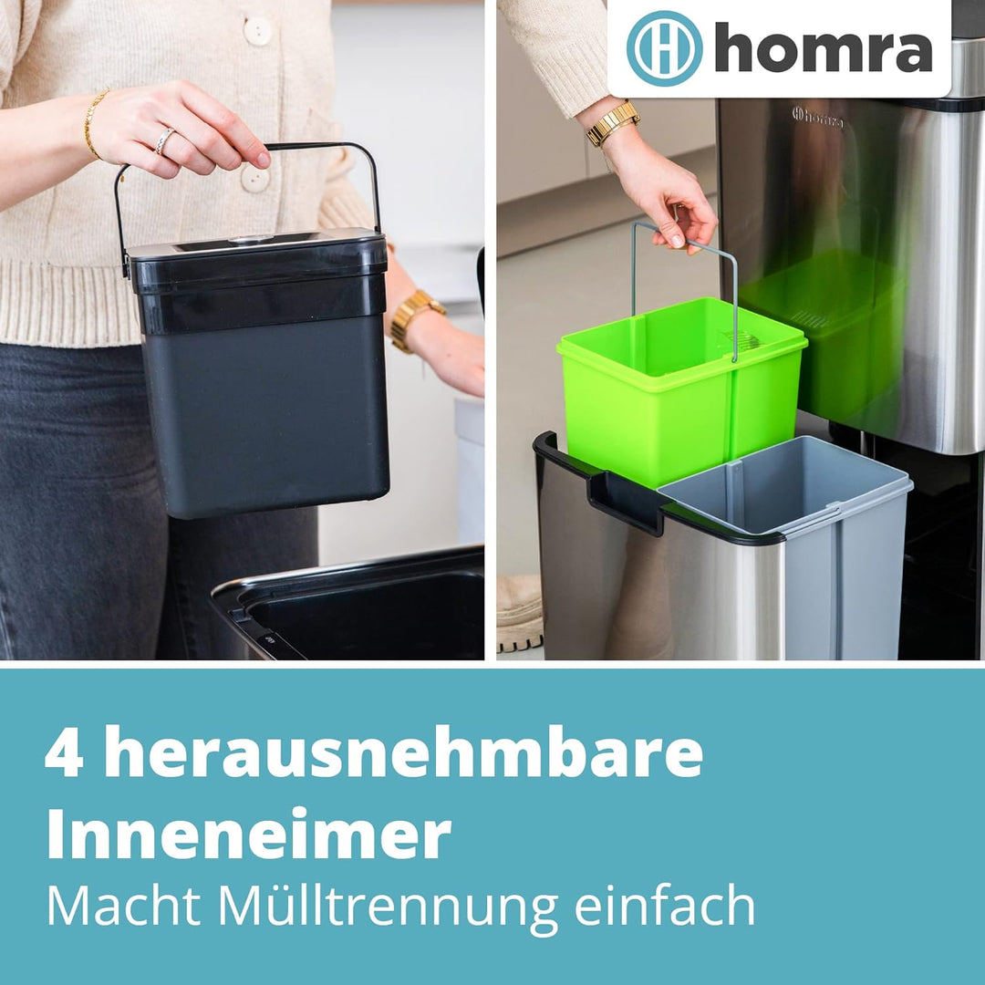 Homra® Nexo Mülleimer mit Sensor Edelstahl - Automatischer Mülleimer Sensor mit 3+1 Fächern - Mülltr