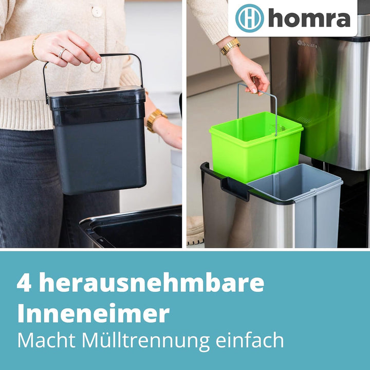 Homra® Nexo Mülleimer mit Sensor Edelstahl - Automatischer Mülleimer Sensor mit 3+1 Fächern - Mülltr