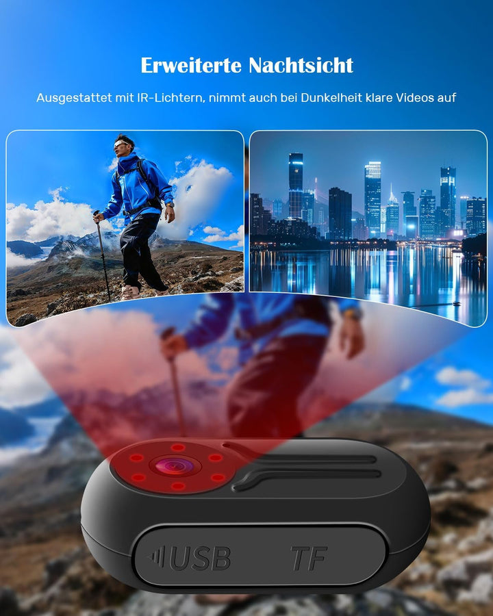Mini Action Cam, 1080P HD Actionkamera, Sportkamera 120° Weitwinkel Körperkamera Bodycam mit Display