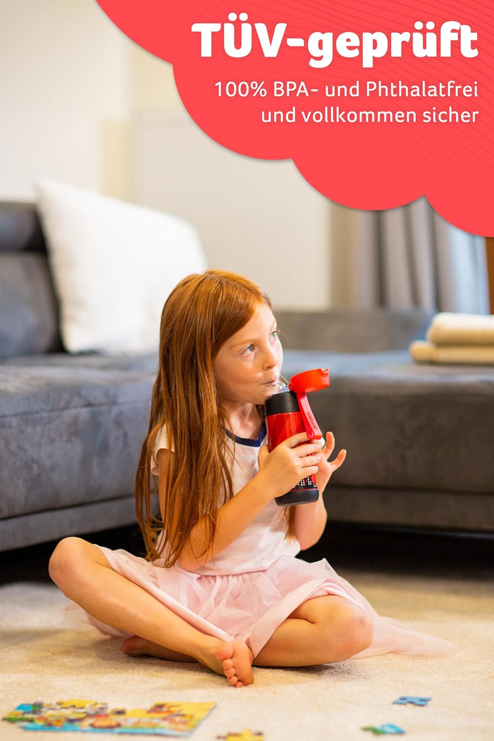 JARLSON® Trinkflasche Kinder "CHARLI" - TÜV geprüft - Thermo Edelstahl Wasserflasche 350ml - BPA fre