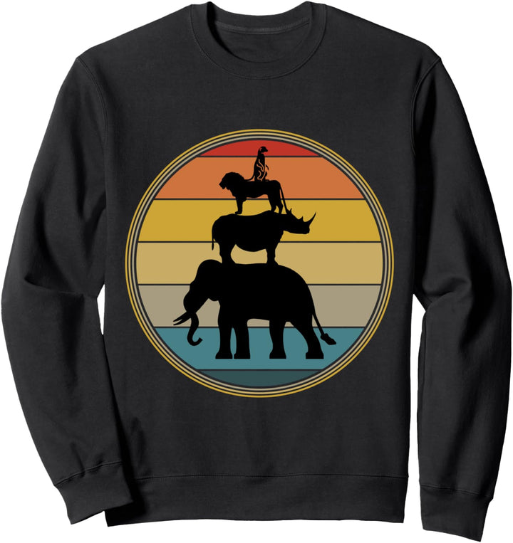Vintage Gestapelte Wildtiere Retro Sonnenuntergang Sonne Sun Sweatshirt