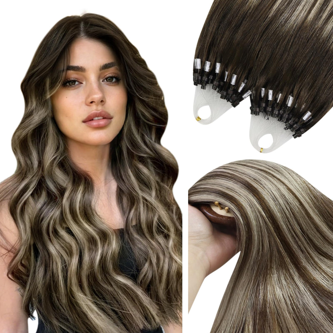 YoungSee Echthaar Extensions Microring Ombre 50 cm Microring Extensions Echthaar 1g Dunkelbraun Ombr