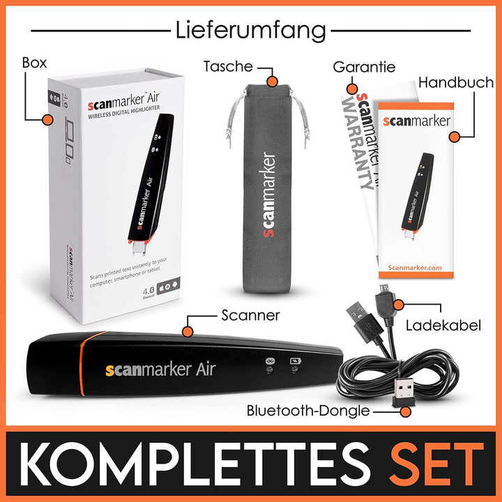 Scanmarker Air - Bluetooth-Scannerstift inkl. OCR, Textübersetzung und Sprachwiedergabe (Schwarz, Sc