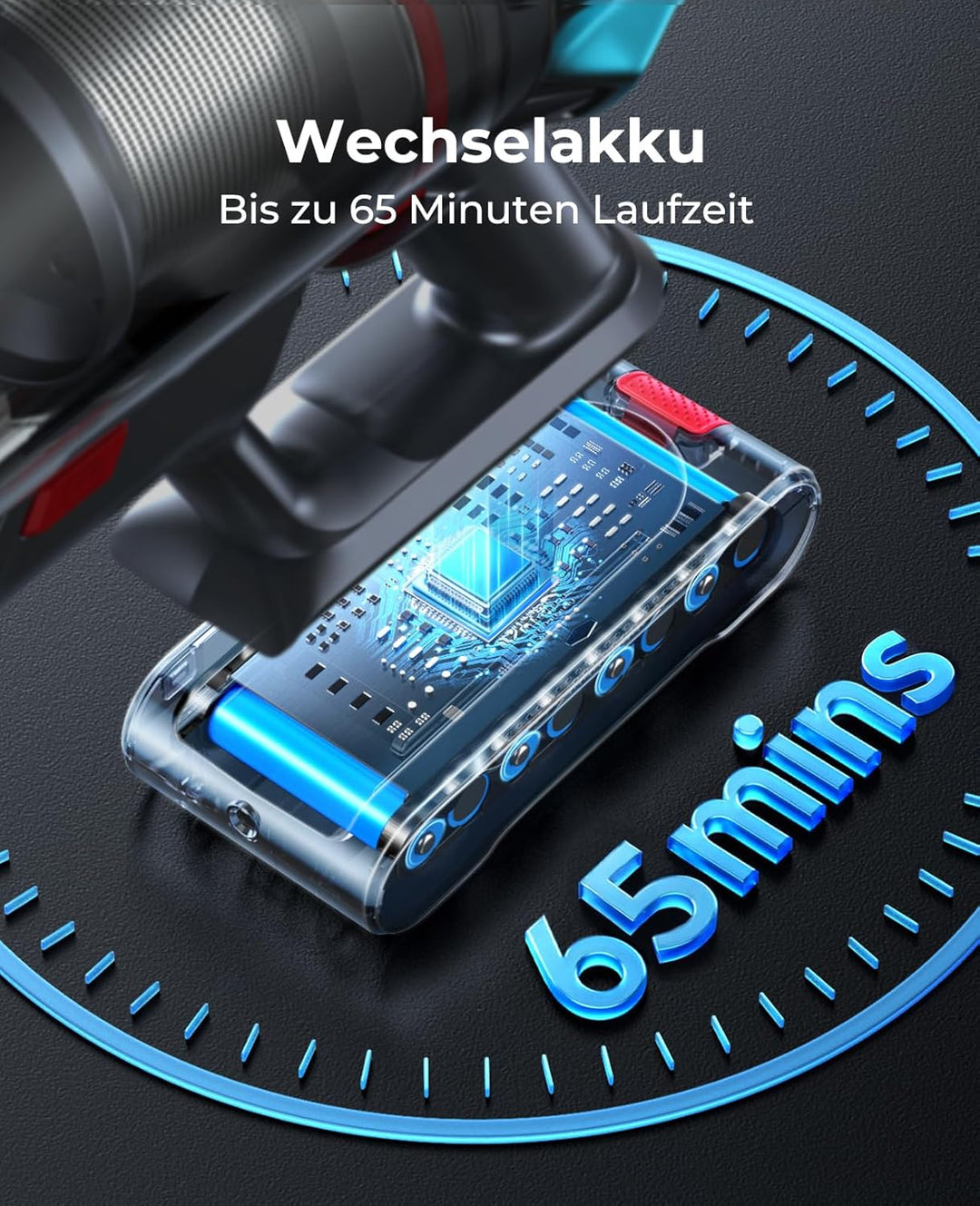 Fieety Akku Staubsauger Kabellos, 50kPa/600W Starkes Saugen, 65Min, 1.6L Beutellos - 8-in-1 Mit Anti