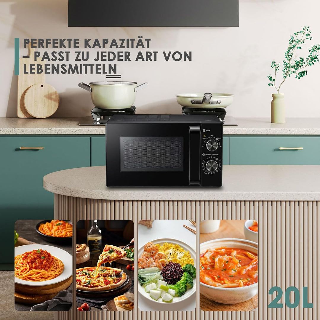 Mikrowelle 20L,Techomey Solo Mikrowelle 700W,Mikrowellengerät mit Drehteller für gleichmässige Wärme