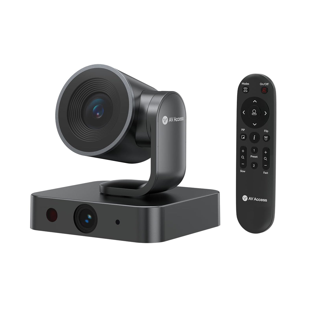 AV Access 4K Conference Room Camera, Dual Lens Cam (4K AI Tracking and 1080P Panoramic Cam), 3X Opti