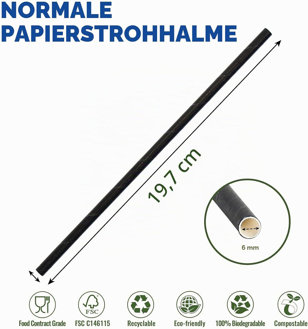 Einweg Trinkhalme aus Schwarzem Papier in Grossen Mengen für Cocktails, Kaffee und Mixgetränke – 19,