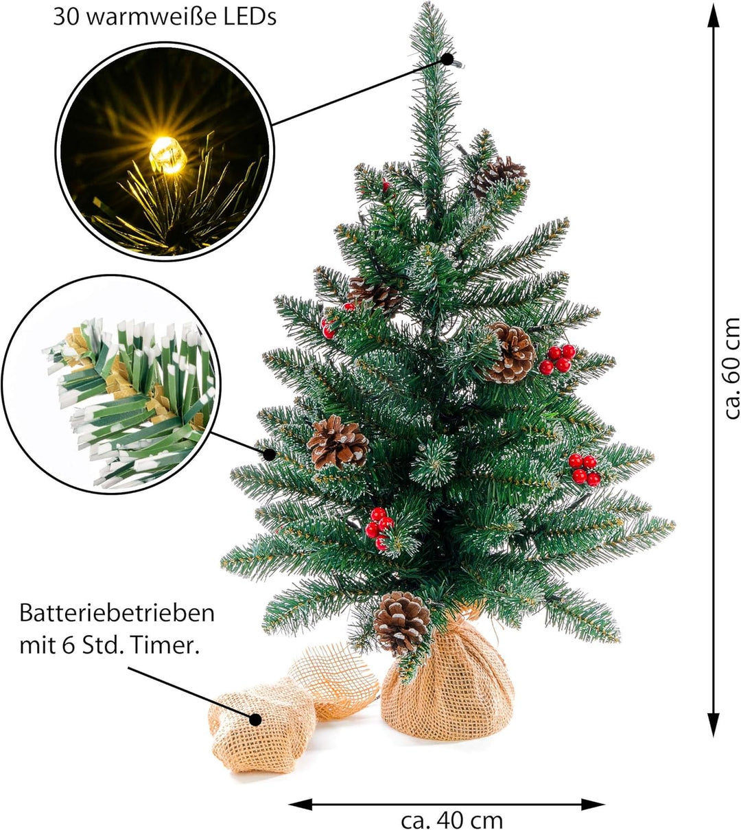 Weihnachtsbaum künstlich grün mit Deko Lichterkette 30 LED warm weiss Batterie Timer Christbaum Tann