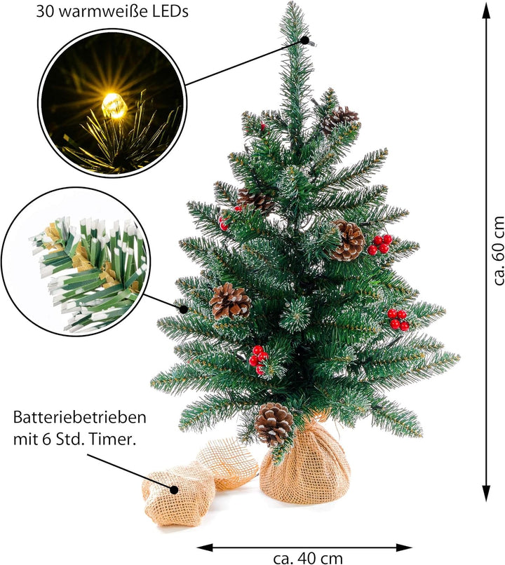 Weihnachtsbaum künstlich grün mit Deko Lichterkette 30 LED warm weiss Batterie Timer Christbaum Tann