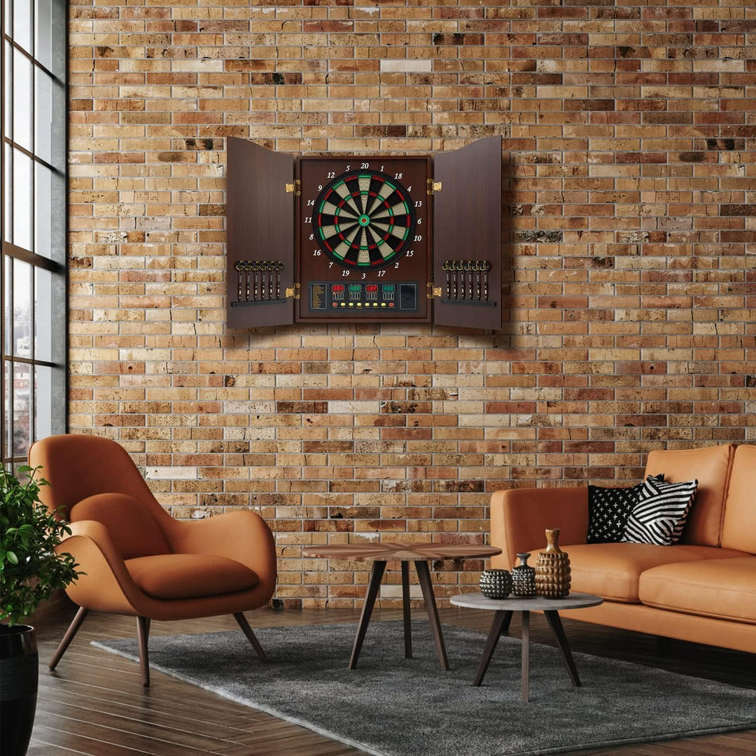 Brovamo Dartscheibe, Dekoratives Dartscheiben-Schrank-Set [12*Soft Tip Darts], Elektronische Dartsch