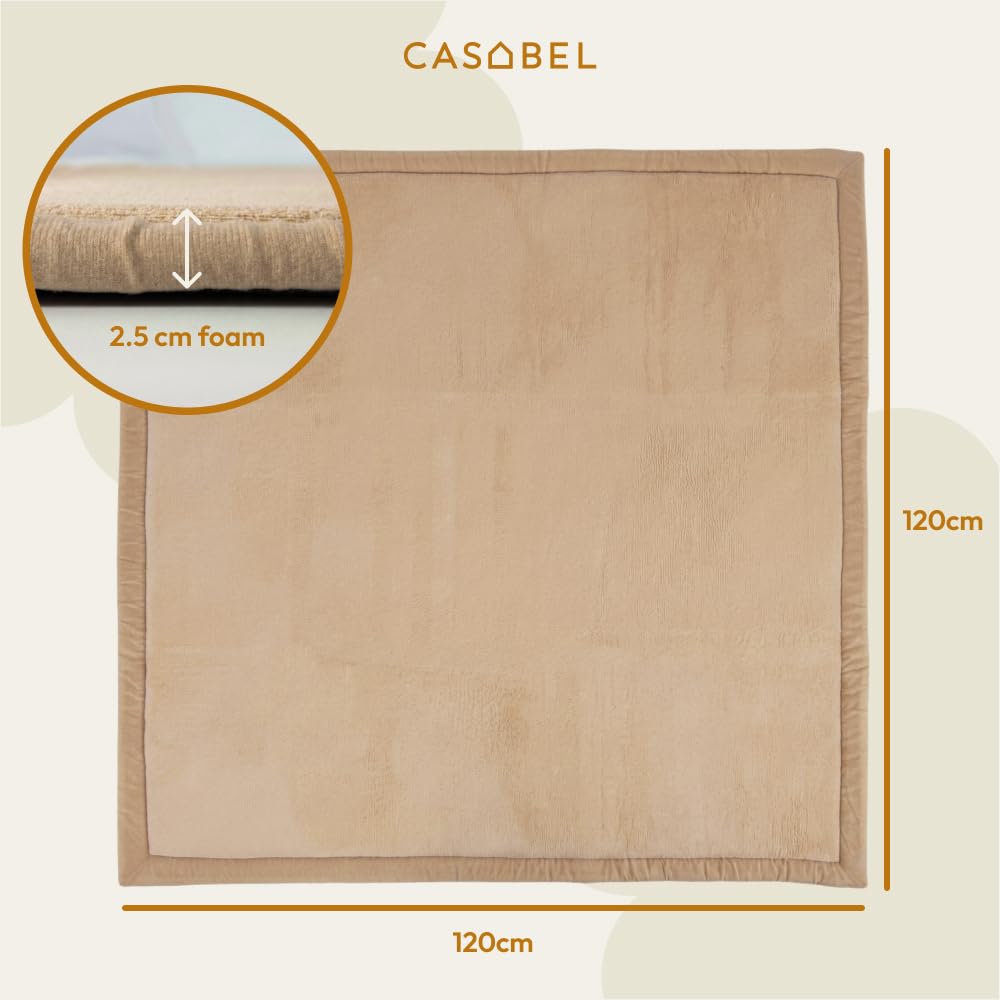 CASABEL Baby Spielmatte aus Samt in Cremeweiss 120×120 cm, Dick und weich, bequemer Schaumstoff, rut