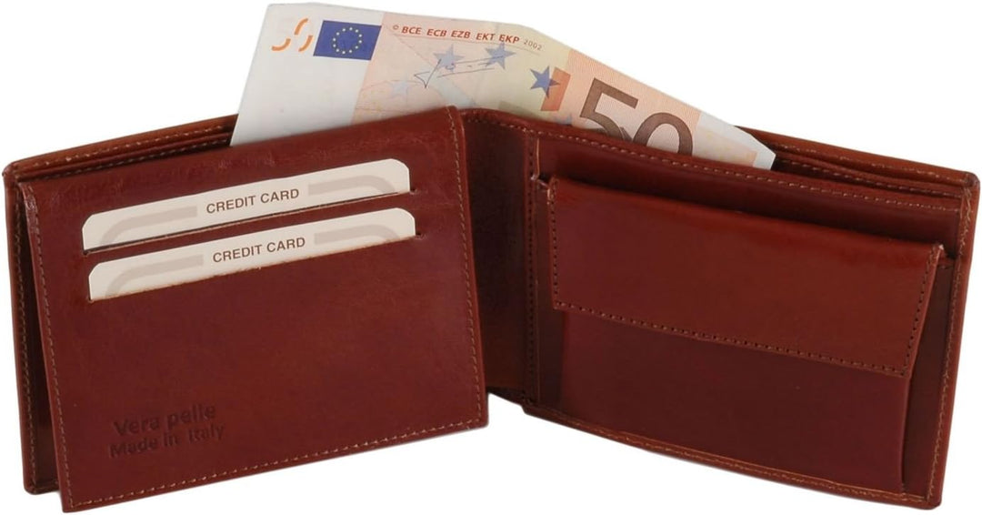 Tuscany Leather Exklusive Herren Brieftasche aus Leder mit 2 Scheinfächern und Münzfach Braun, Braun
