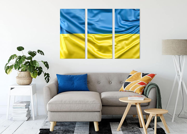 Ukraine Flaggeals Leinwandbild 3 teilig | Grösse: 120x80 cm | Wandbild | Kunstdruck | fertig bespann