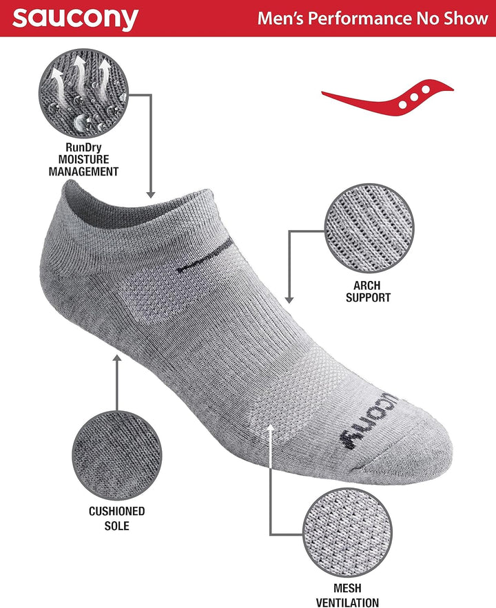 Saucony Herren-Socken, Netzstoff, belüftet, bequeme Passform, leistungsstark, No-Show