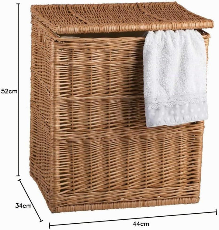 e-wicker24 Rechteckiger Wäschekorb, Wäschekorb aus Weide, Wäscheschrank, Wäschekorb mit Deckel, natu