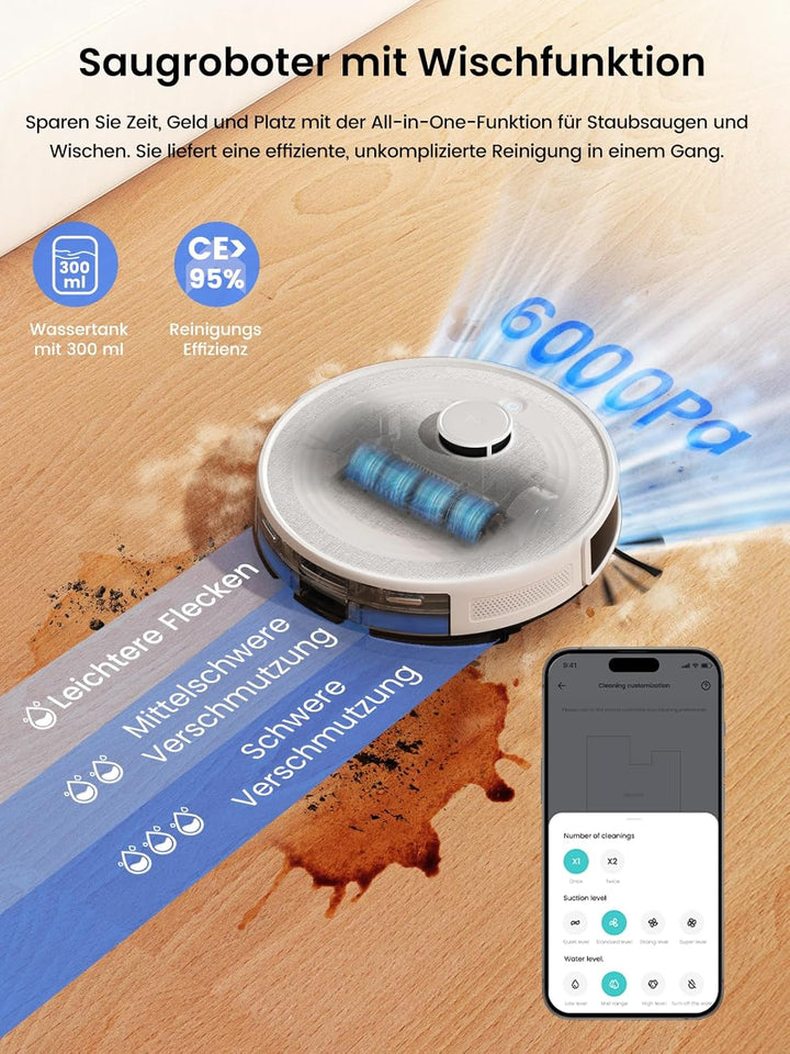 LEFANT M2 Pro Saugroboter mit Wischfunktion, Staubsauger Roboter mit Automatischer Staubentleerung,