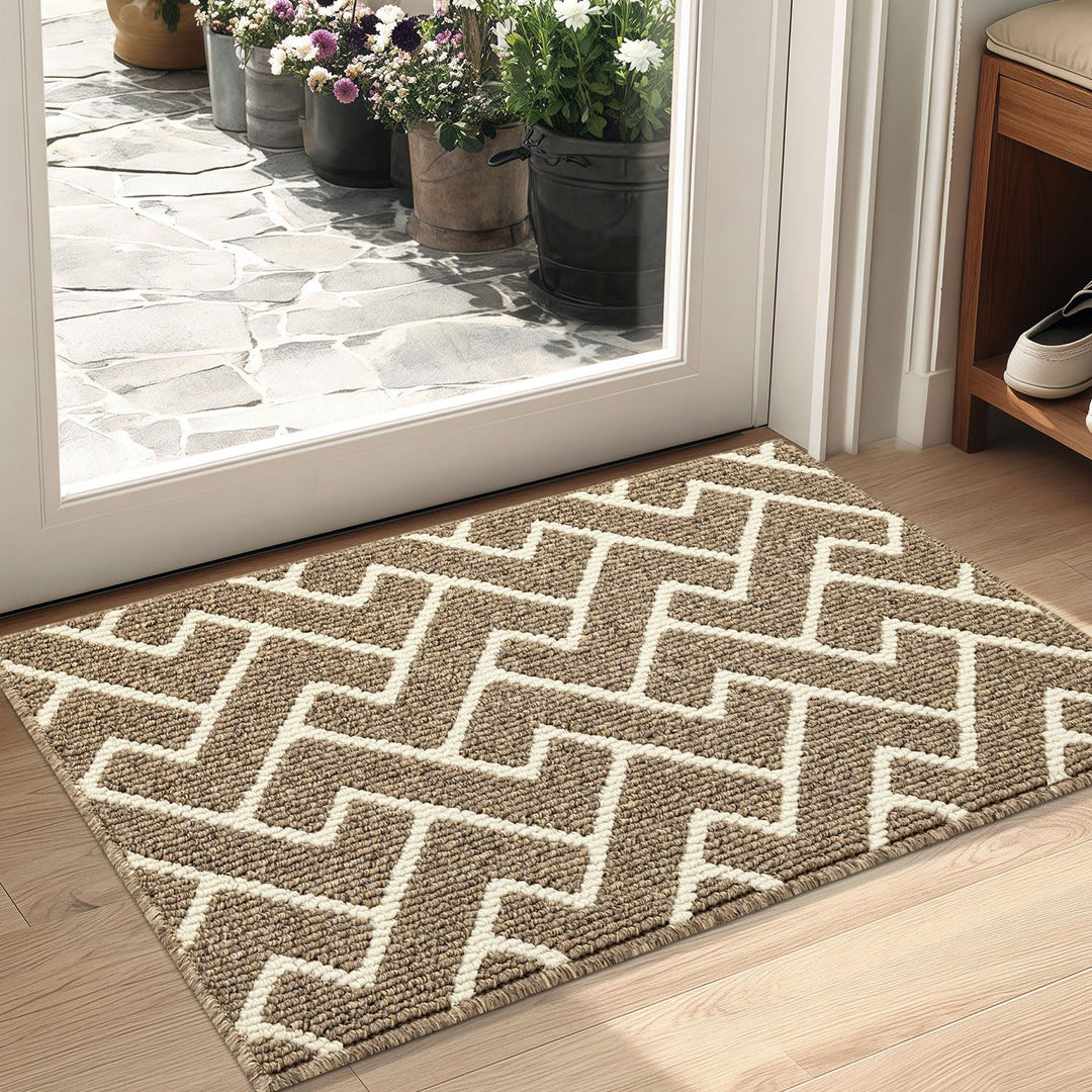 Fussmatte Innen, Wasserdicht Türmatte Schmutzfangmatte rutschfest Fussmatte Innen (Beige, 50 x 80 cm